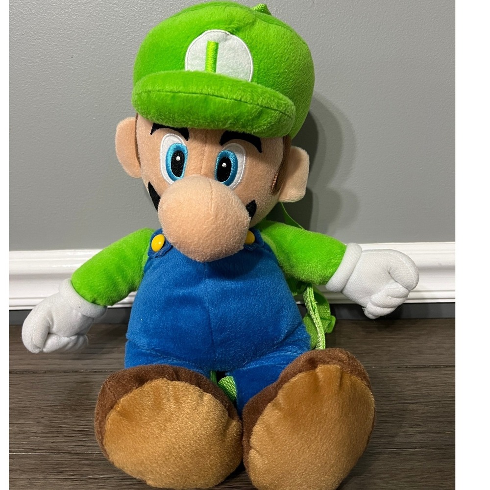 Super Mario Bros Luigi Plush Backpack 2021 Nintendo Zip Pouch Toy Green Blue